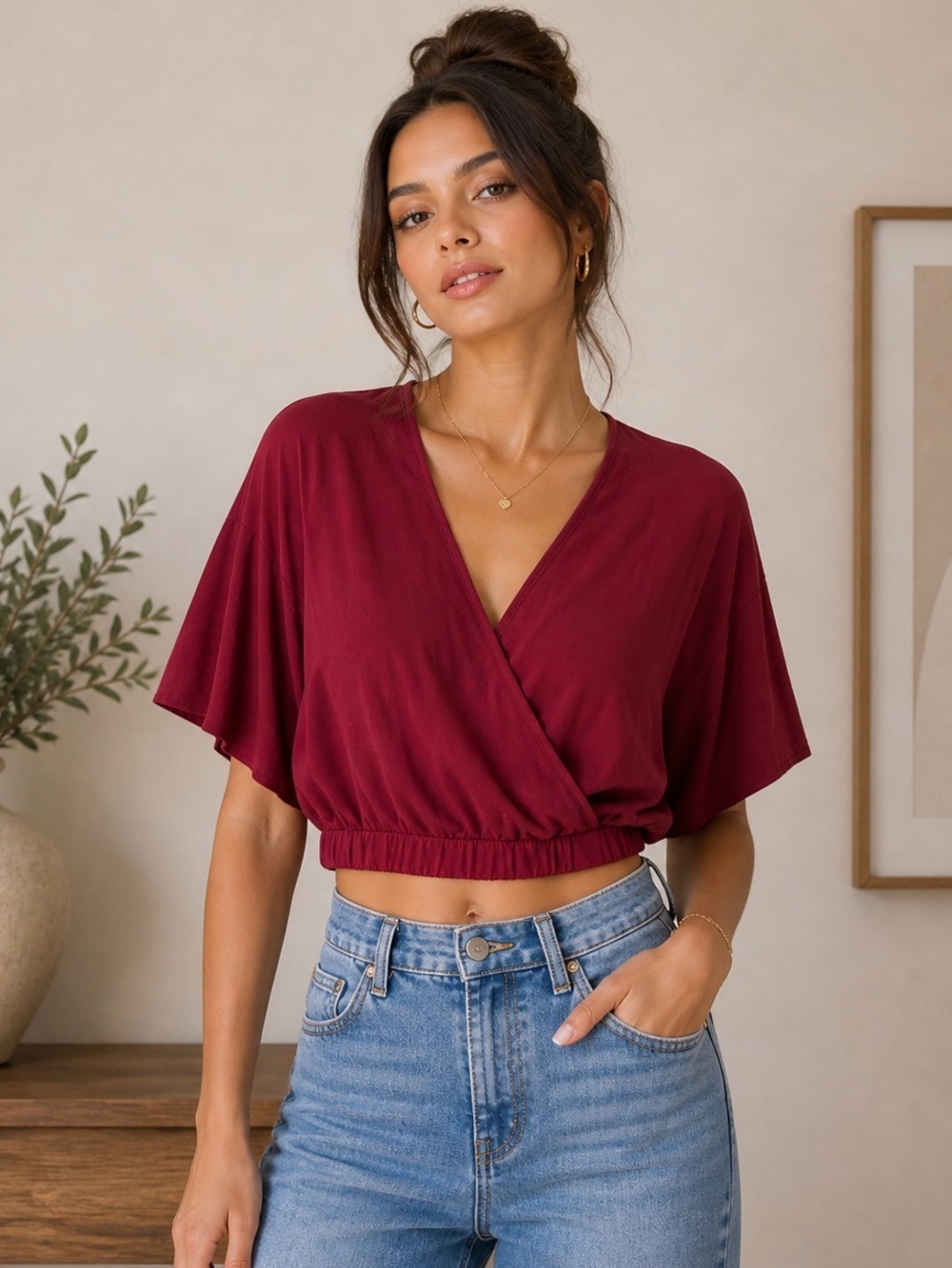 Elegant Burgundy Wrap crop Top